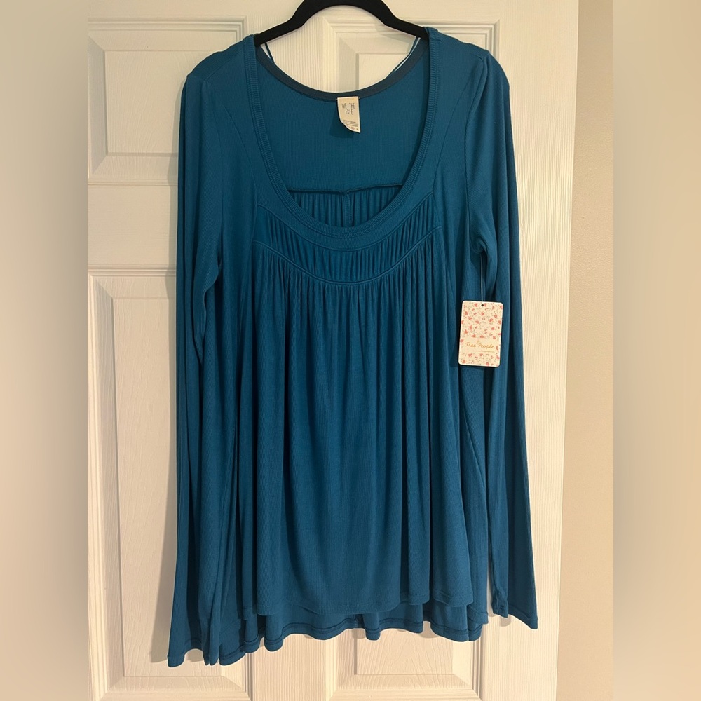We The Free Blue Long Sleeve Pleated Blouse